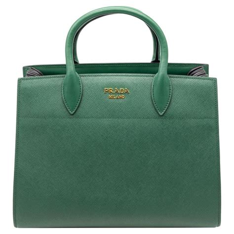 Prada Green and Black Saffiano Leather Bibliotheque City Tote 